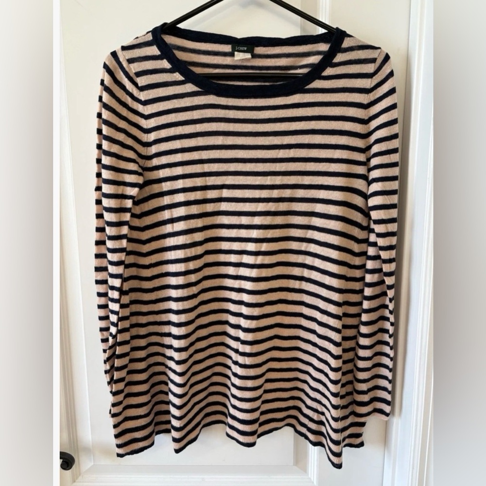 J.Crew Linen Navy and Pale Pink Striped Long Sleeve Top – XS